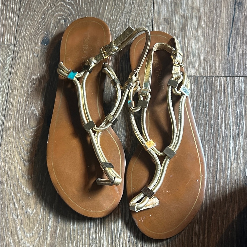 Ivanka Trump Gold and Brown Sandals